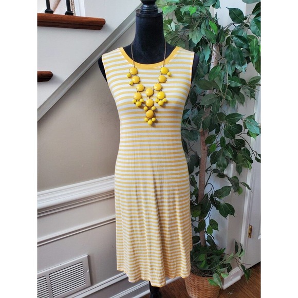 Time And Tru Yellow White Striped Round Neck Sleeveless Knee Length Dress XL - Picture 13 of 13